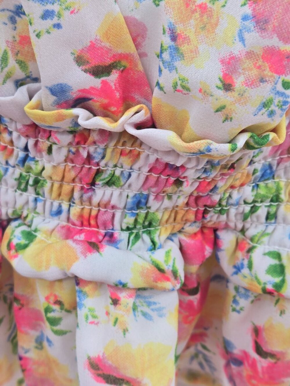 Wishing Waves Floral Smocked Plunging V-Neck Cropped Peplum Blouse Size Medium - Picture 5 of 9